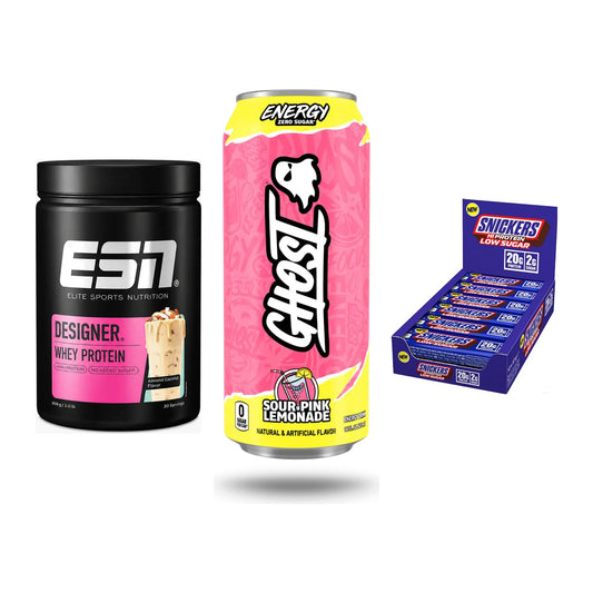 Home-Gym-Starter: ESN Designer + Ghost Energy + 5× Snickers LOW – alle enthaltenen Artikel