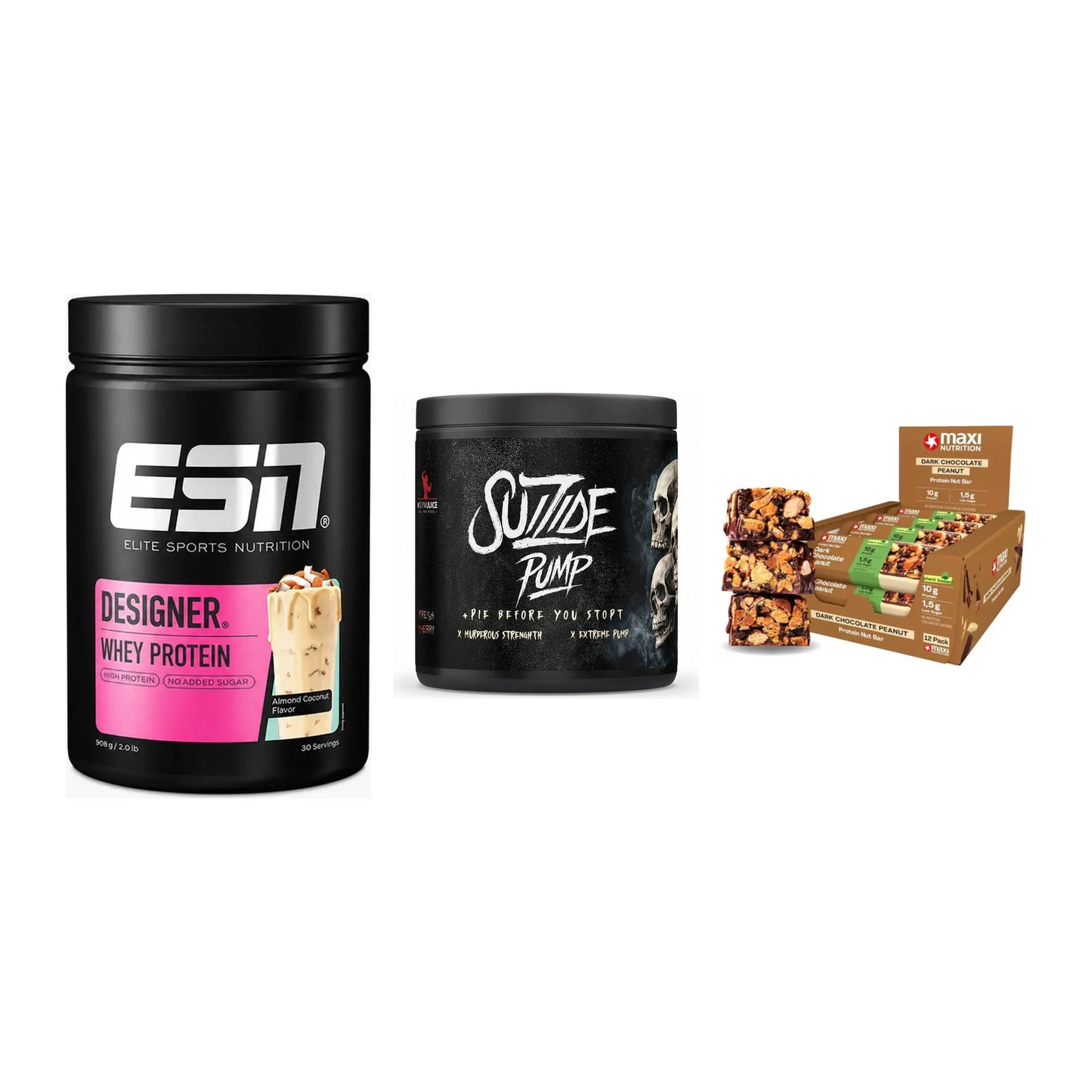 Home-Gym-Starter: ESN Designer + #GYMJUICE + 5× MaxiNutrition – alle enthaltenen Artikel