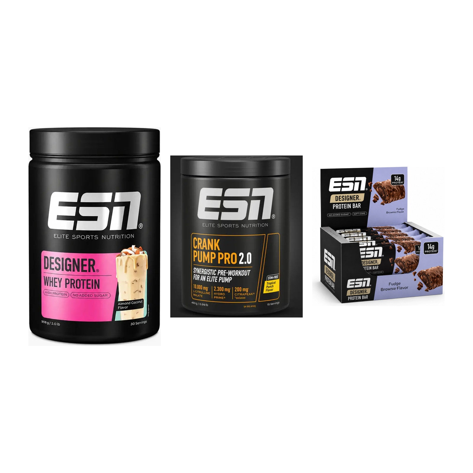 Home-Gym-Starter: ESN Designer Whey + ESN Crank Pump Pro + 1 weitere – alle enthaltenen Artikel