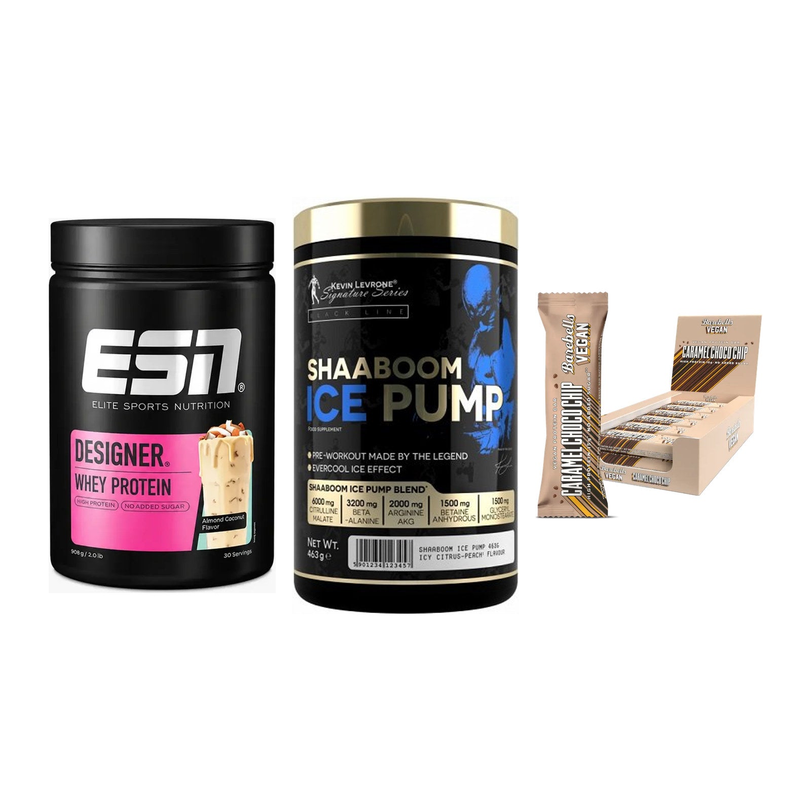 Home-Gym-Starter: ESN Designer + Kevin Levrone + 5× Barebells Vegan – alle enthaltenen Artikel