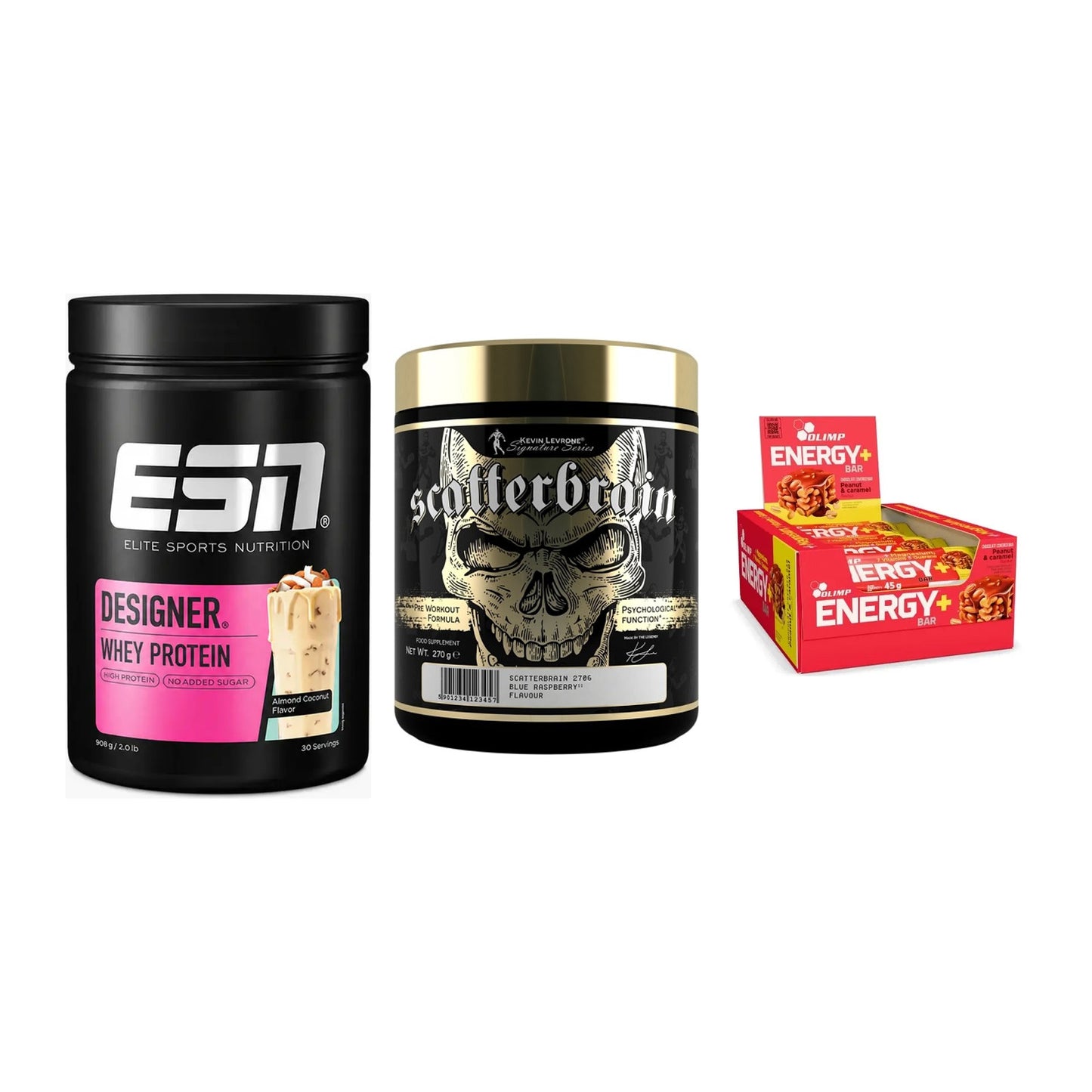 Home-Gym-Starter: ESN Designer + Kevin Levrone + 5× Olimp Energy – alle enthaltenen Artikel