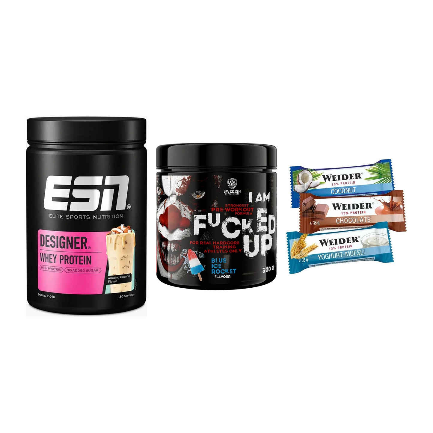Home-Gym-Starter: ESN Designer + Swedish Supplem + 5× Weider BAR – alle enthaltenen Artikel