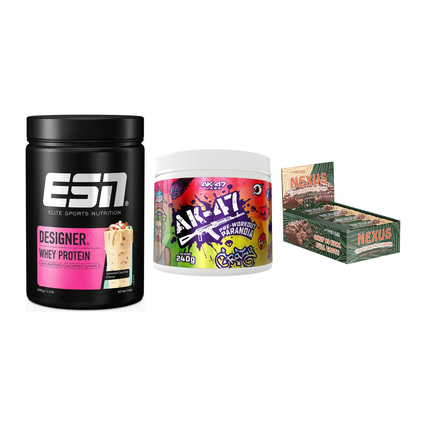 Home-Gym-Starter: ESN Designer + AK47 Labs + 5× ProFuel Nexus – alle enthaltenen Artikel