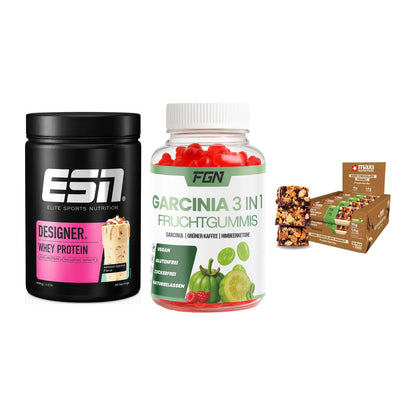 Home-Gym-Starter: ESN Designer + FGN Garcinia 60 + 5× MaxiNutrition – alle enthaltenen Artikel