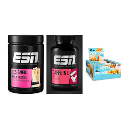 Home-Gym-Starter: ESN Designer + ESN Caffeine + 5× Olimp Protein – alle enthaltenen Artikel