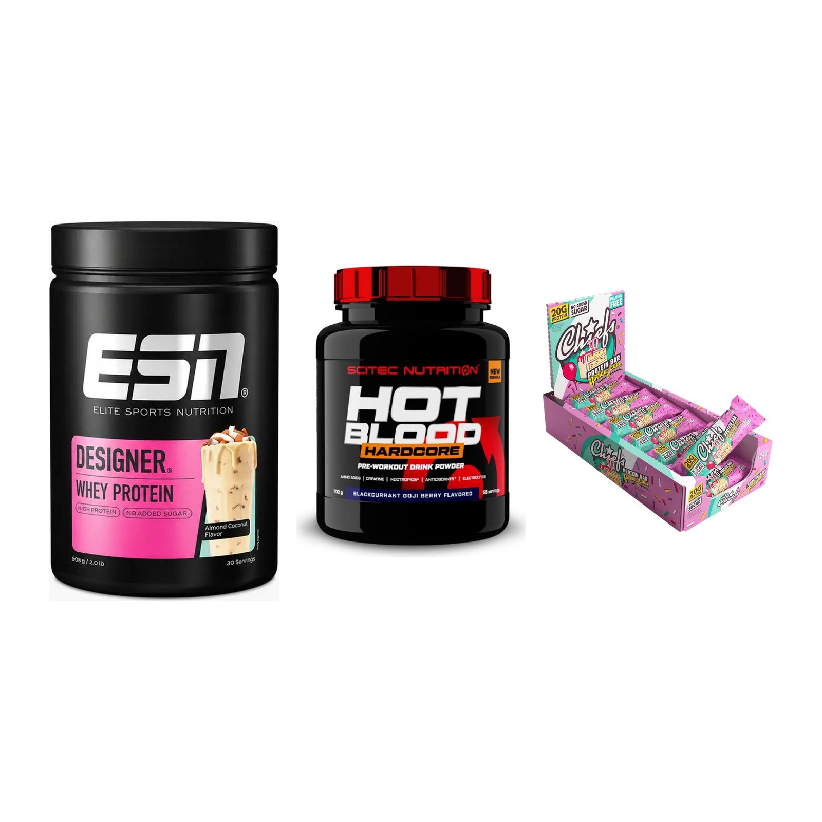 Home-Gym-Starter: ESN Designer + Scitec Hot + 5× Chiefs Protein – alle enthaltenen Artikel