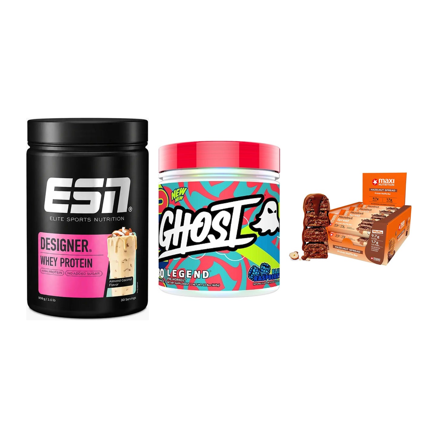 Home-Gym-Starter: ESN Designer + Ghost Legend V4 + 5× MaxiNutrition – alle enthaltenen Artikel