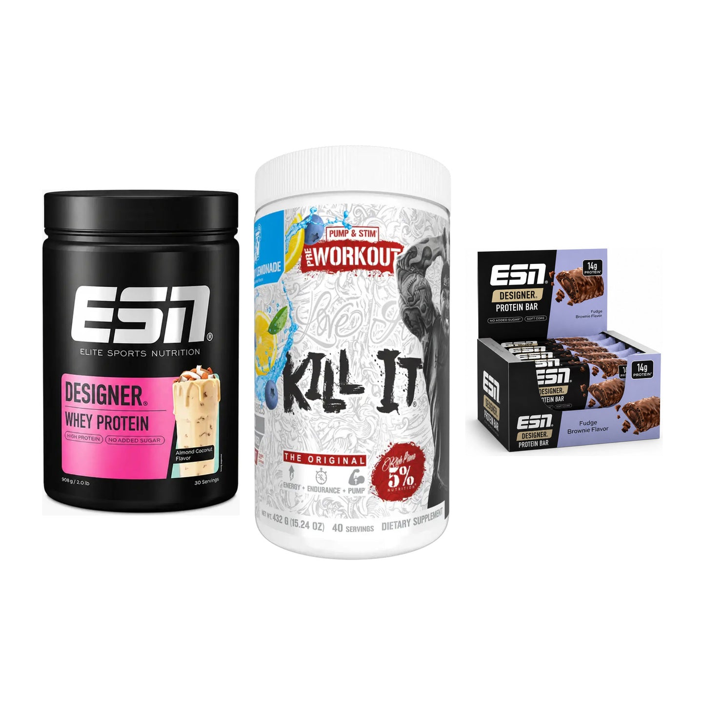 Home-Gym-Starter: ESN Designer Whey + Rich Piana 5% + 1 weitere – alle enthaltenen Artikel
