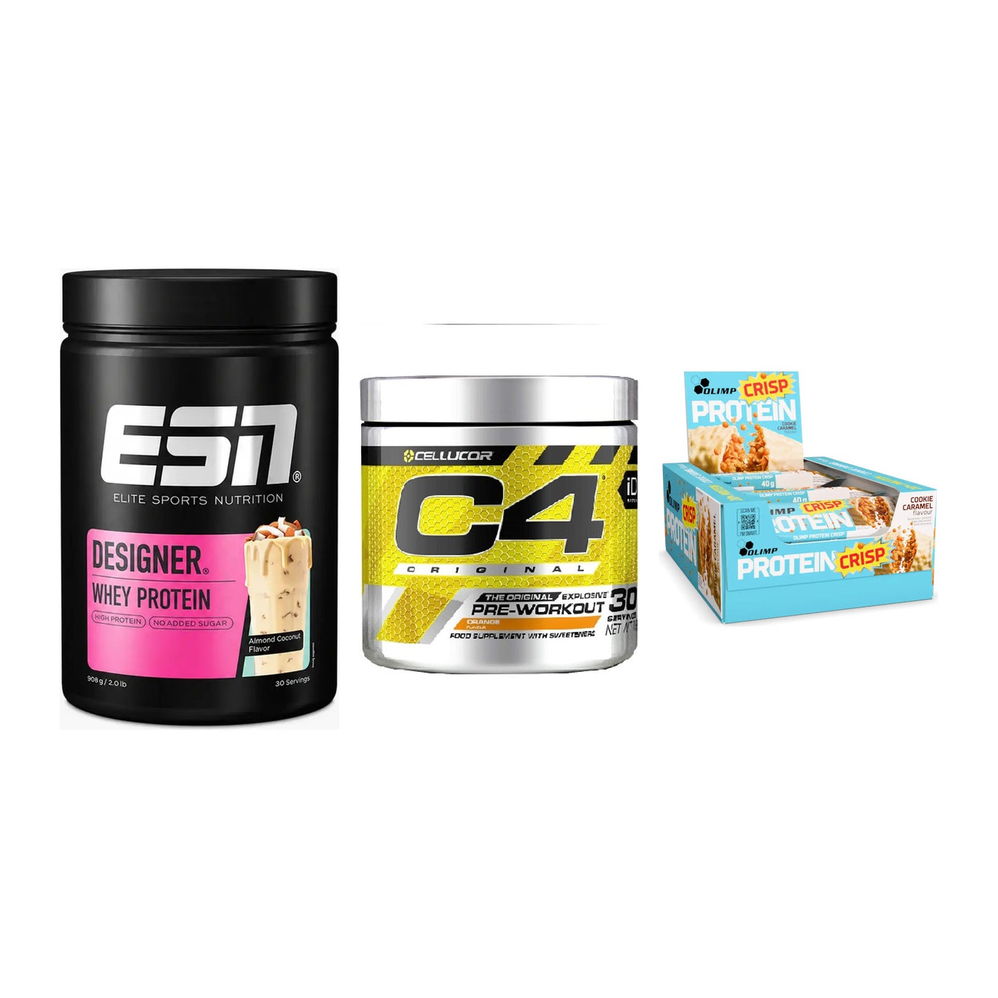 Home-Gym-Starter: ESN Designer + Cellucor C4 + 5× Olimp Protein – alle enthaltenen Artikel