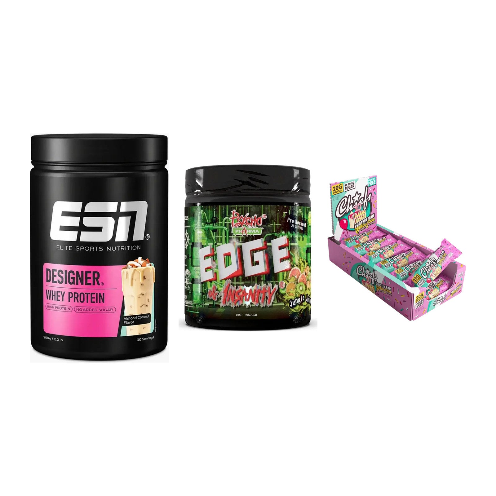 Home-Gym-Starter: ESN Designer + Psycho Pharma + 5× Chiefs Protein – alle enthaltenen Artikel