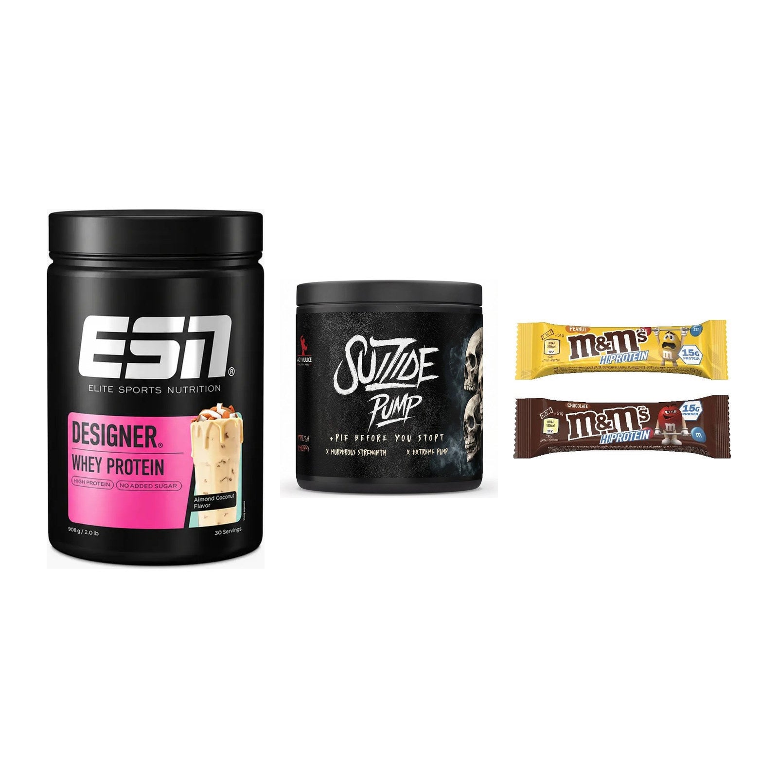 Home-Gym-Starter: ESN Designer + #GYMJUICE + 5× M&M Protein Bar – alle enthaltenen Artikel