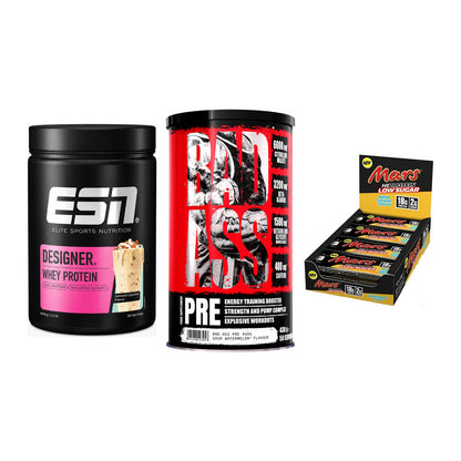 Home-Gym-Starter: ESN Designer + BAD ASS Pre + 5× Mars Low Sugar – alle enthaltenen Artikel