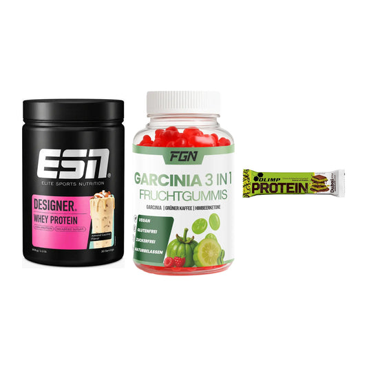 Home-Gym-Starter: ESN Designer + FGN Garcinia 60 + 5× Olimp Protein – alle enthaltenen Artikel
