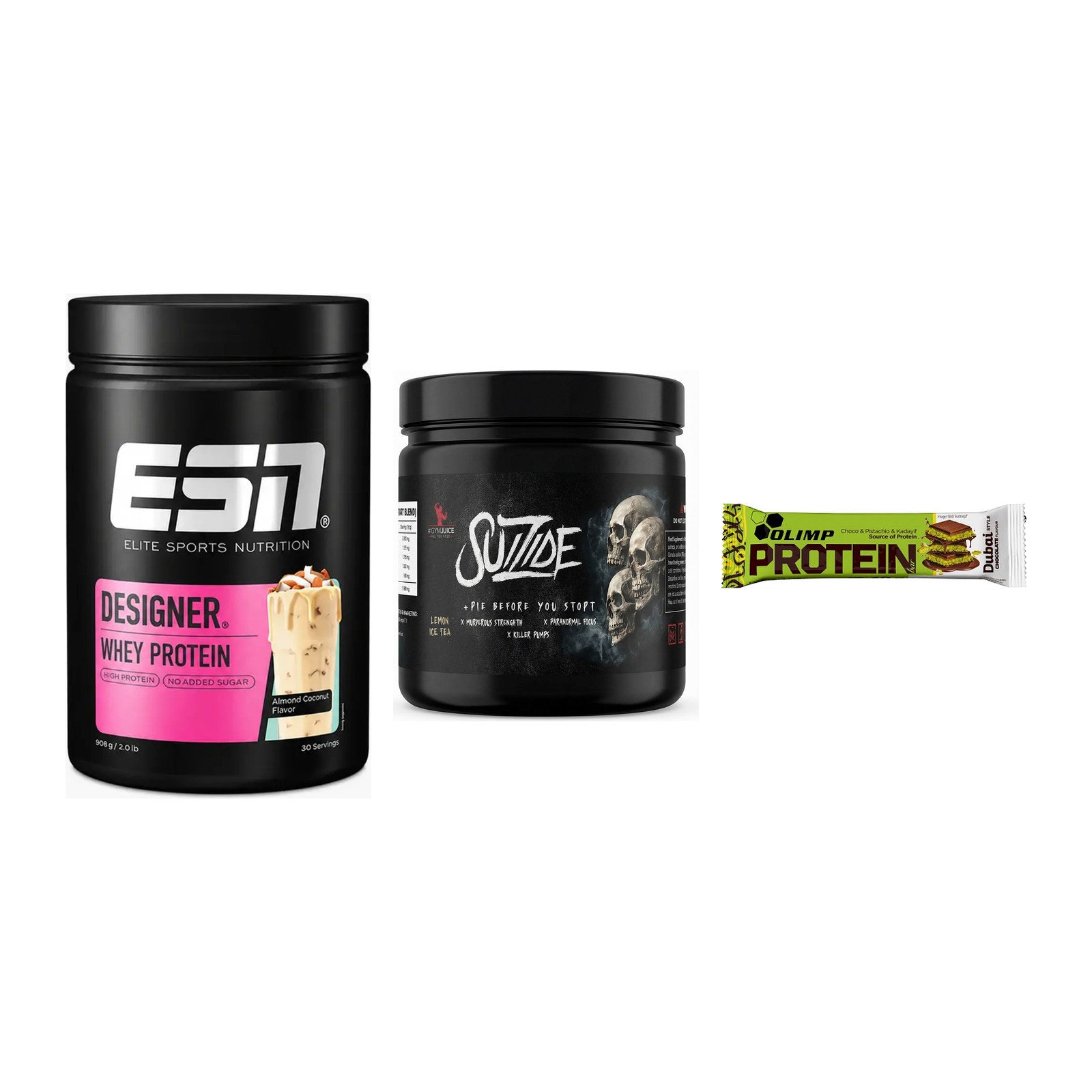 Home-Gym-Starter: ESN Designer + #GYMJUICE + 5× Olimp Protein – alle enthaltenen Artikel