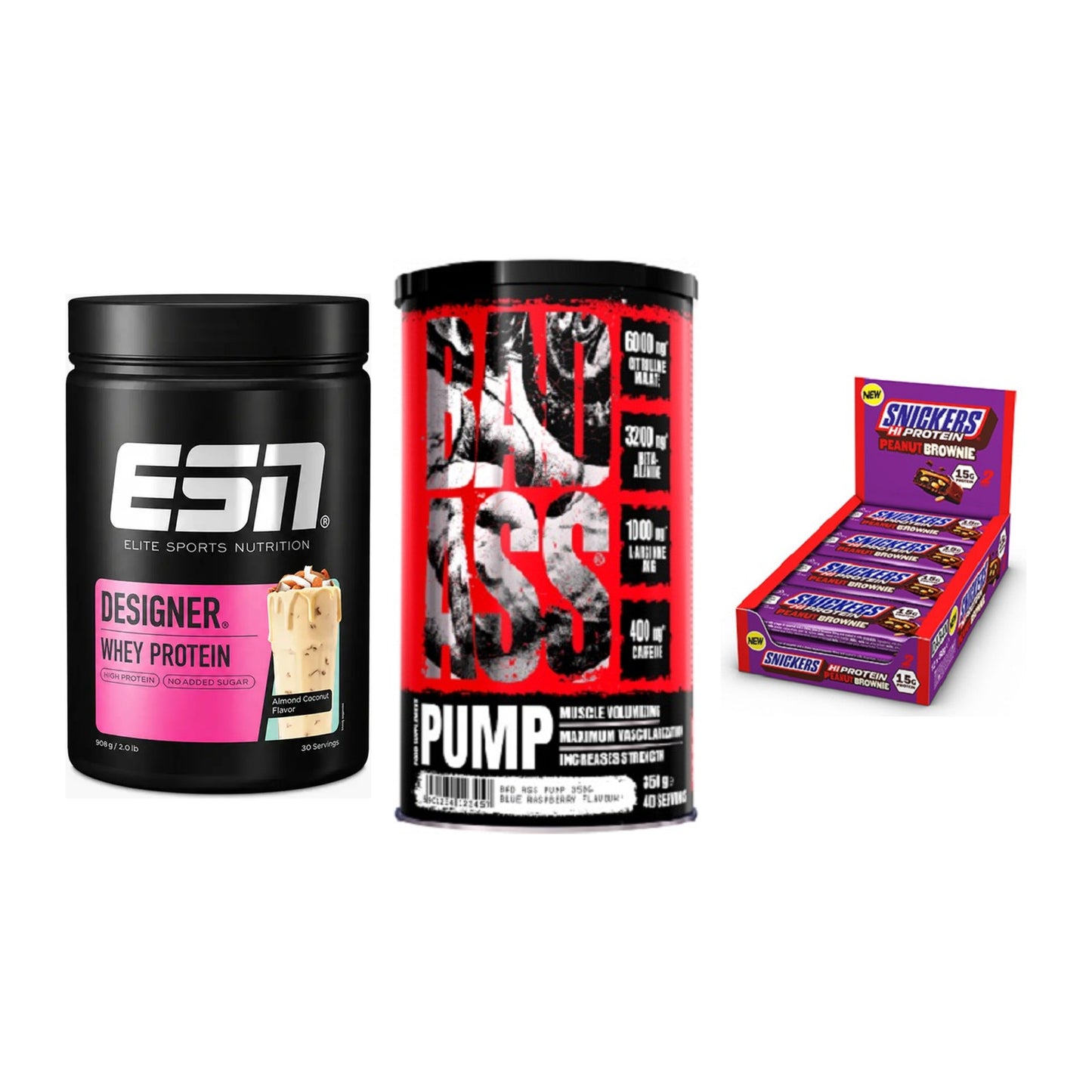 Home-Gym-Starter: ESN Designer + BAD ASS Pump + 5× Snickers High – alle enthaltenen Artikel