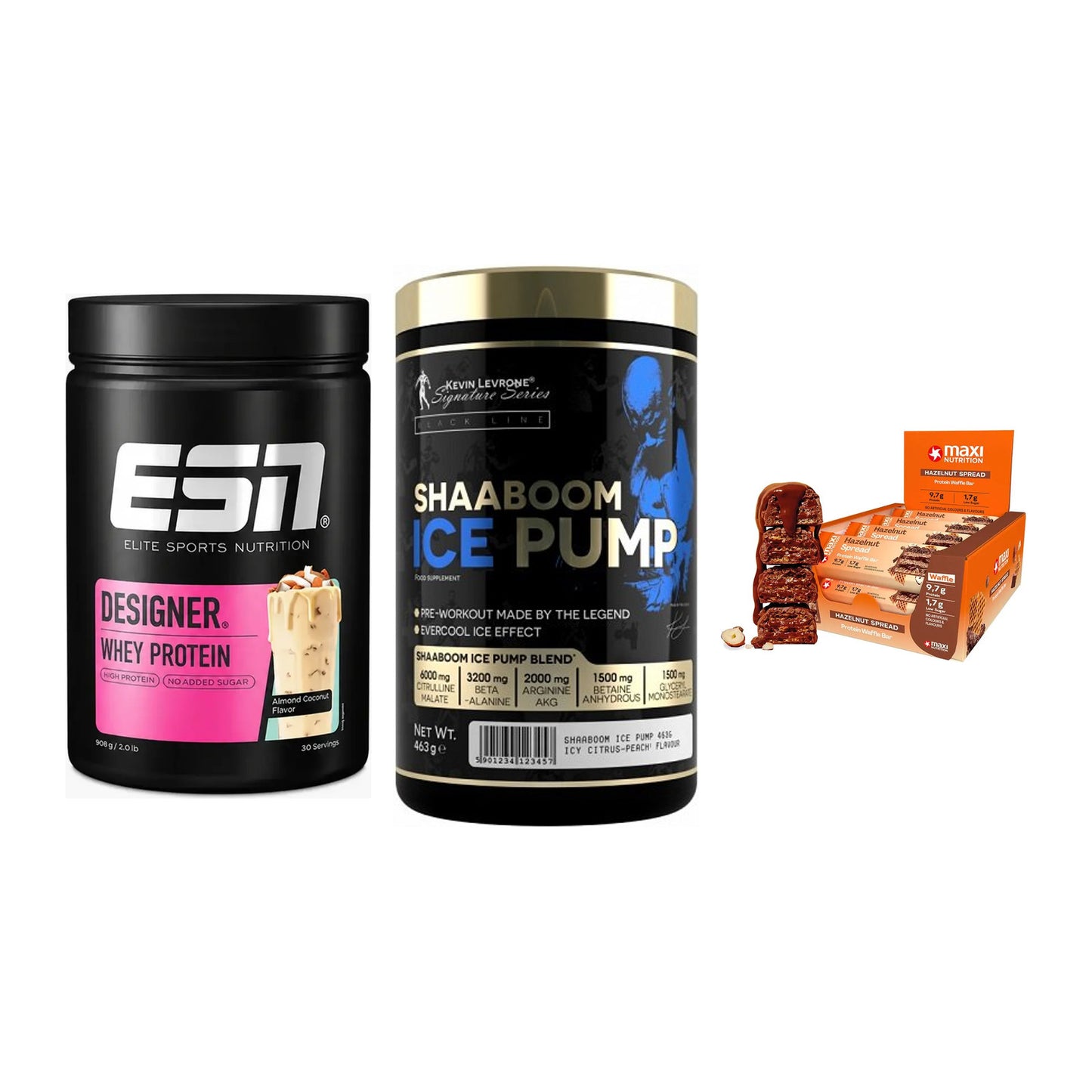 Home-Gym-Starter: ESN Designer + Kevin Levrone + 5× MaxiNutrition – alle enthaltenen Artikel