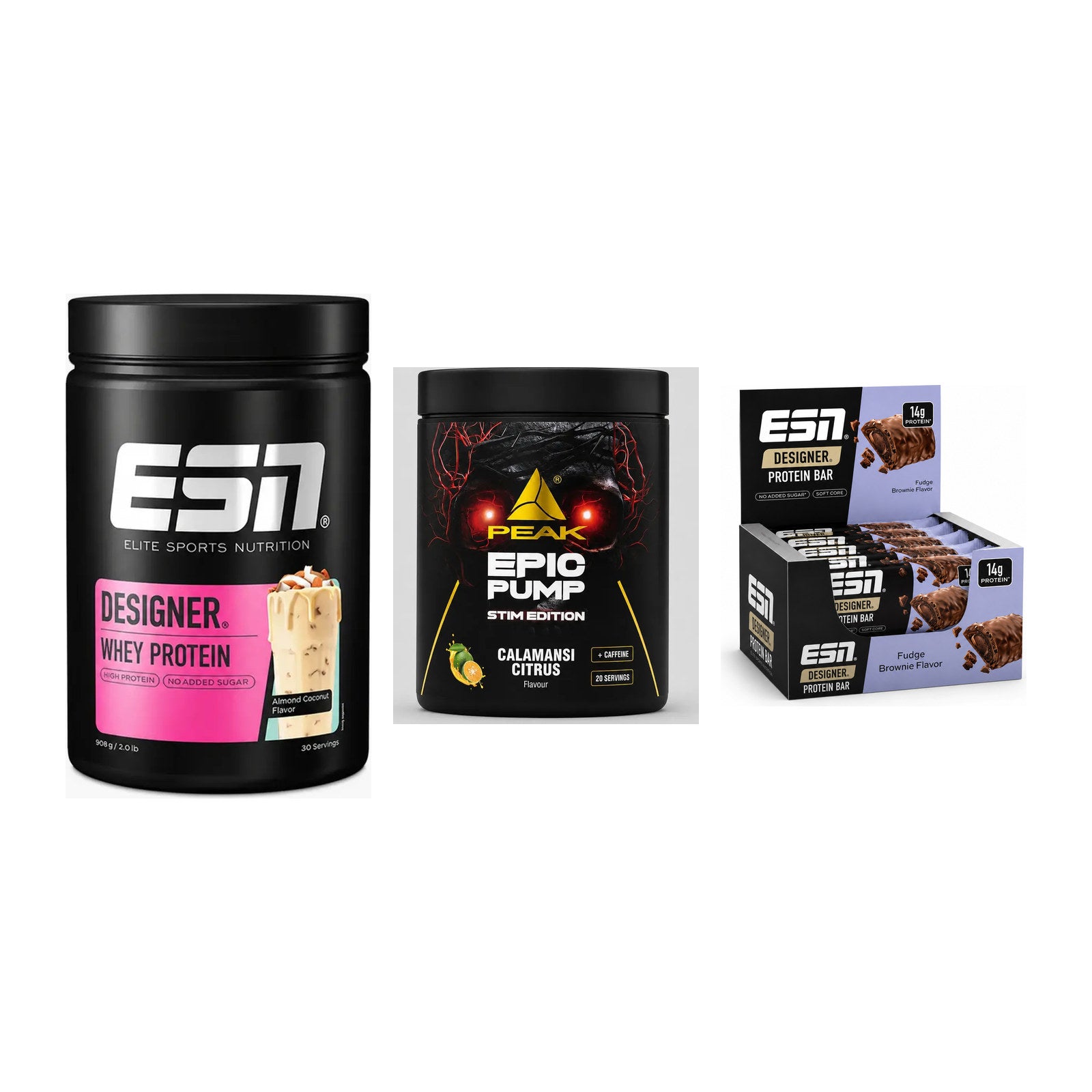 Home-Gym-Starter: ESN Designer Whey + Peak Epic Pump + 1 weitere – alle enthaltenen Artikel