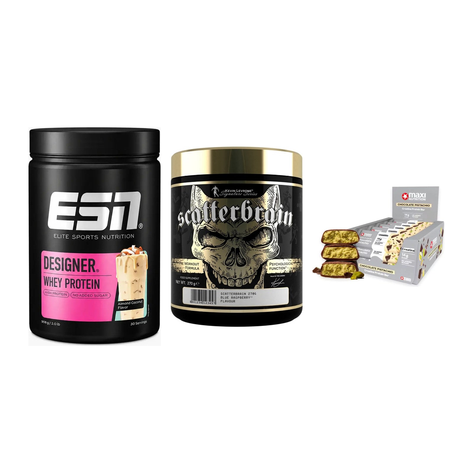 Home-Gym-Starter: ESN Designer + Kevin Levrone + 5× MaxiNutrition – alle enthaltenen Artikel