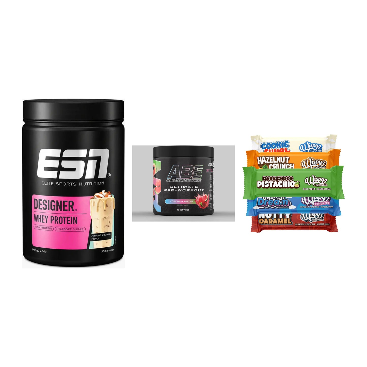 Home-Gym-Starter: ESN Designer + Applied Nutriti + 5× Wispy Protein – alle enthaltenen Artikel
