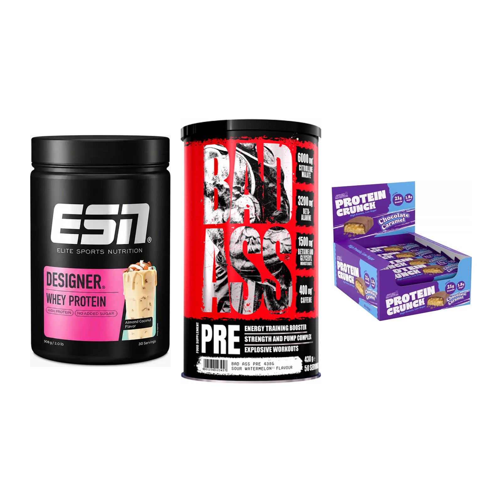 Home-Gym-Starter: ESN Designer + BAD ASS Pre + 5× Applied Protein – alle enthaltenen Artikel