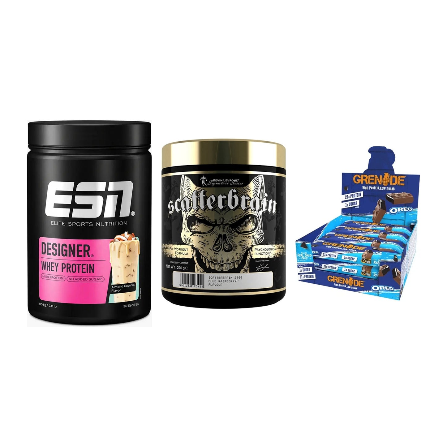 Home-Gym-Starter: ESN Designer + Kevin Levrone + 5× Grenade Protein – alle enthaltenen Artikel