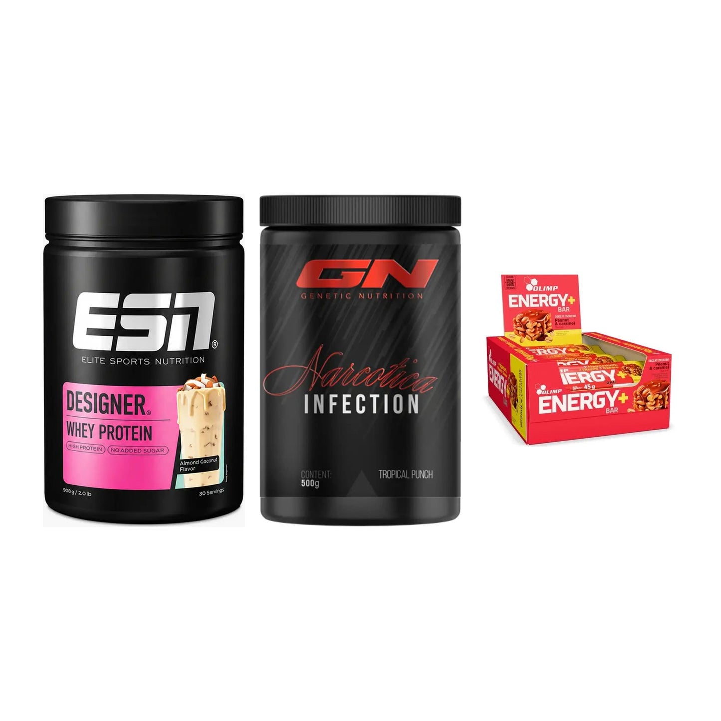 Home-Gym-Starter: ESN Designer + GN Narcotica + 5× Olimp Energy – alle enthaltenen Artikel