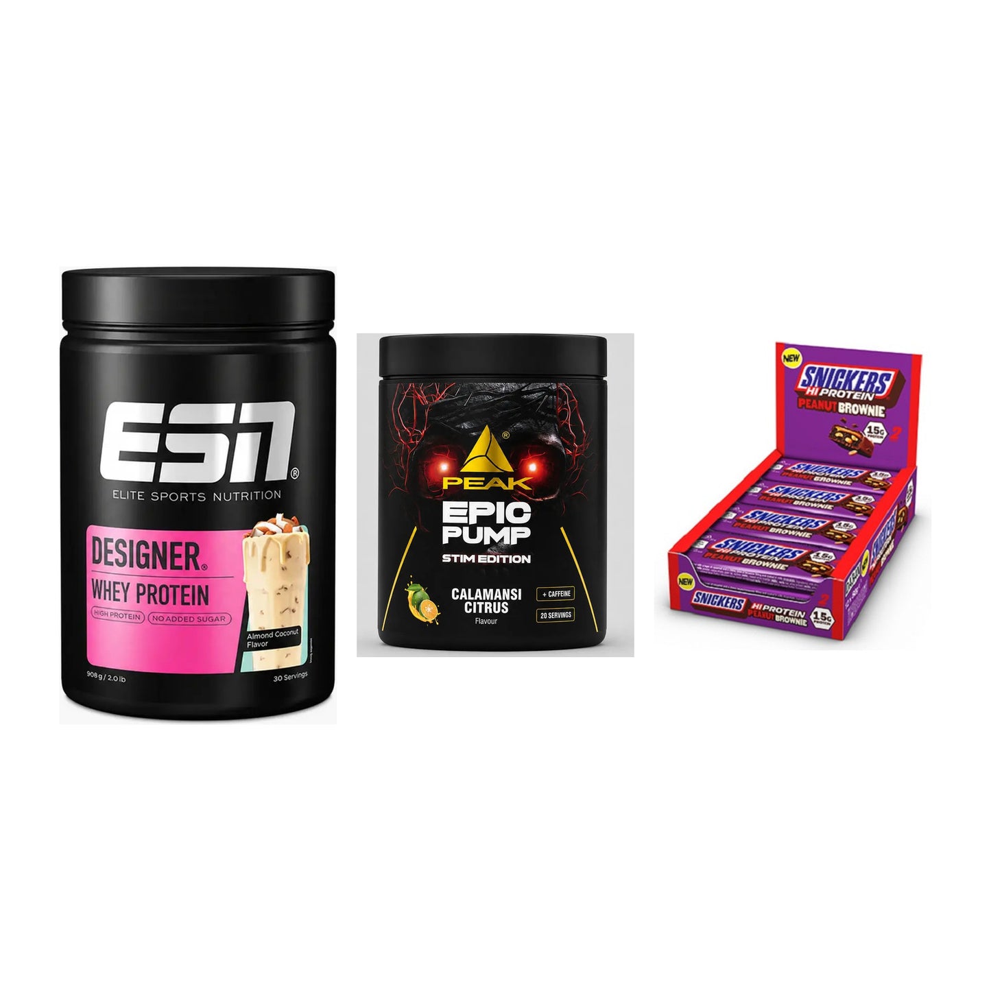 Home-Gym-Starter: ESN Designer + Peak Epic Pump + 5× Snickers High – alle enthaltenen Artikel