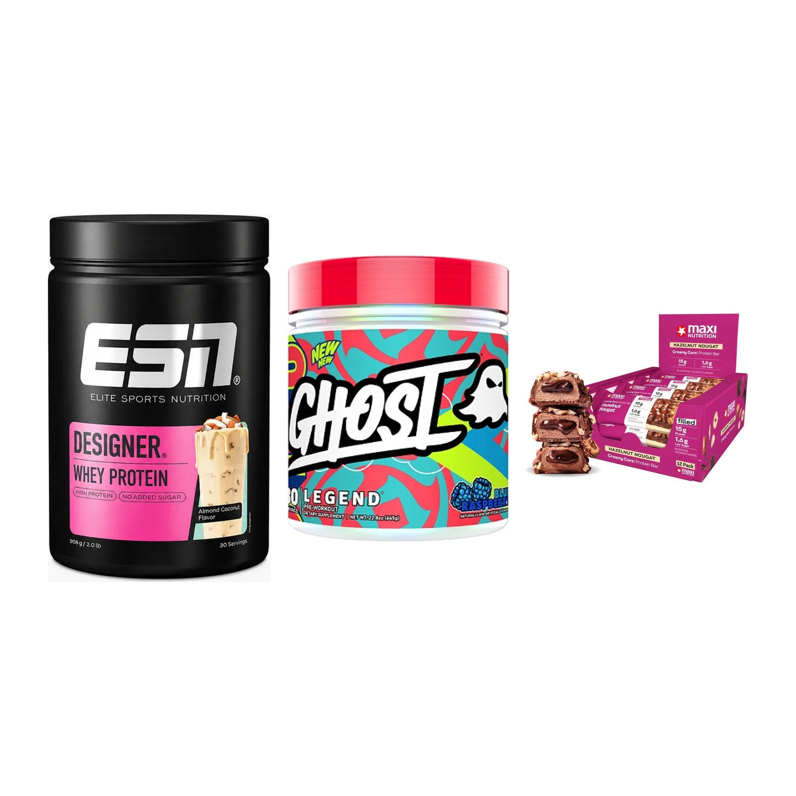 Home-Gym-Starter: ESN Designer + Ghost Legend V4 + 5× MaxiNutrition – alle enthaltenen Artikel