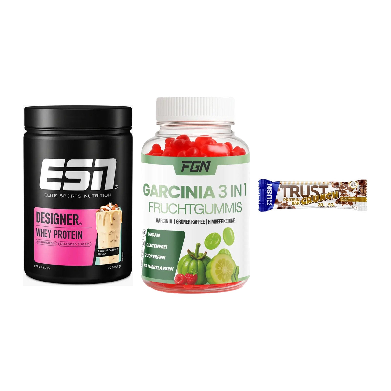 Home-Gym-Starter: ESN Designer + FGN Garcinia 60 + 5× USN TRUST – alle enthaltenen Artikel