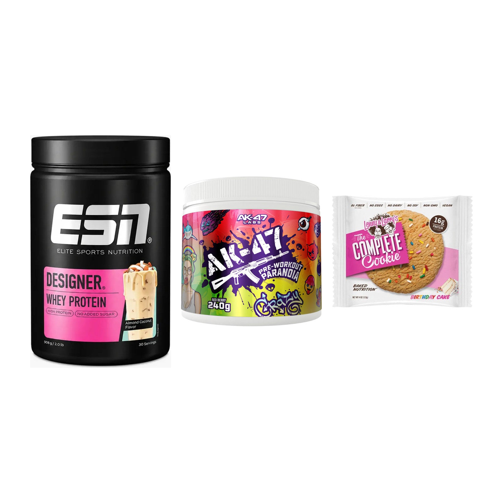 Home-Gym-Starter: ESN Designer + AK47 Labs + 5× Lenny & Larry – alle enthaltenen Artikel