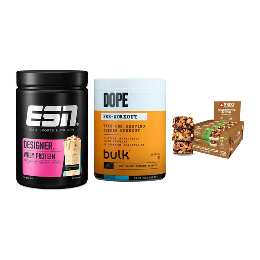Home-Gym-Starter: ESN Designer + Bulk Dope + 5× MaxiNutrition – alle enthaltenen Artikel