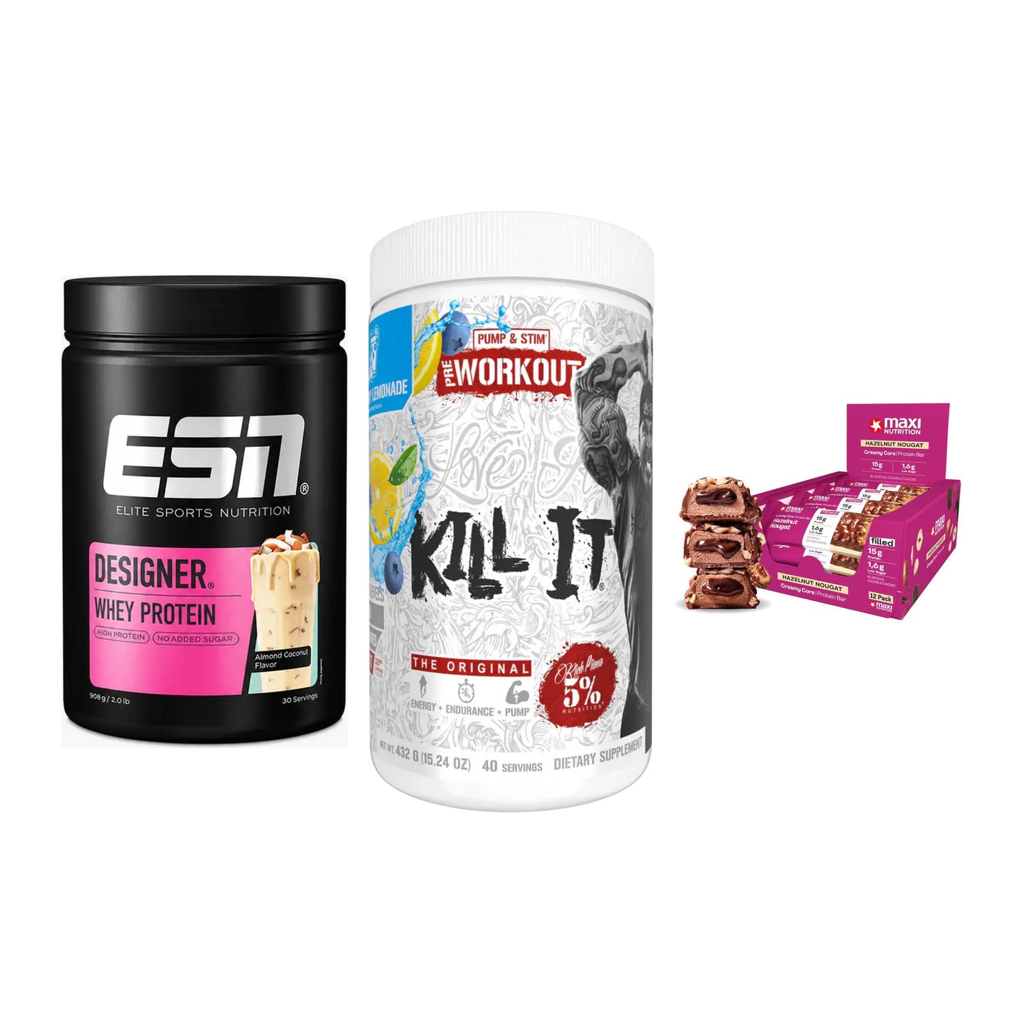 Home-Gym-Starter: ESN Designer + Rich Piana 5% + 5× MaxiNutrition – alle enthaltenen Artikel