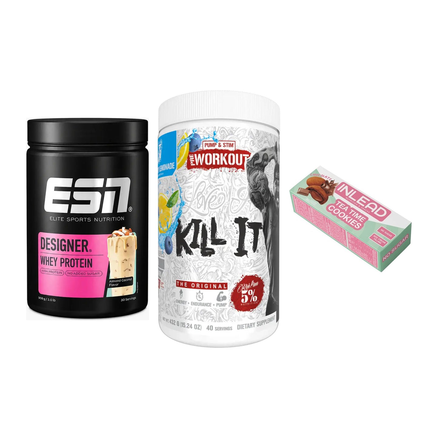 Home-Gym-Starter: ESN Designer + Rich Piana 5% + 5× INLEAD Tea Time – alle enthaltenen Artikel