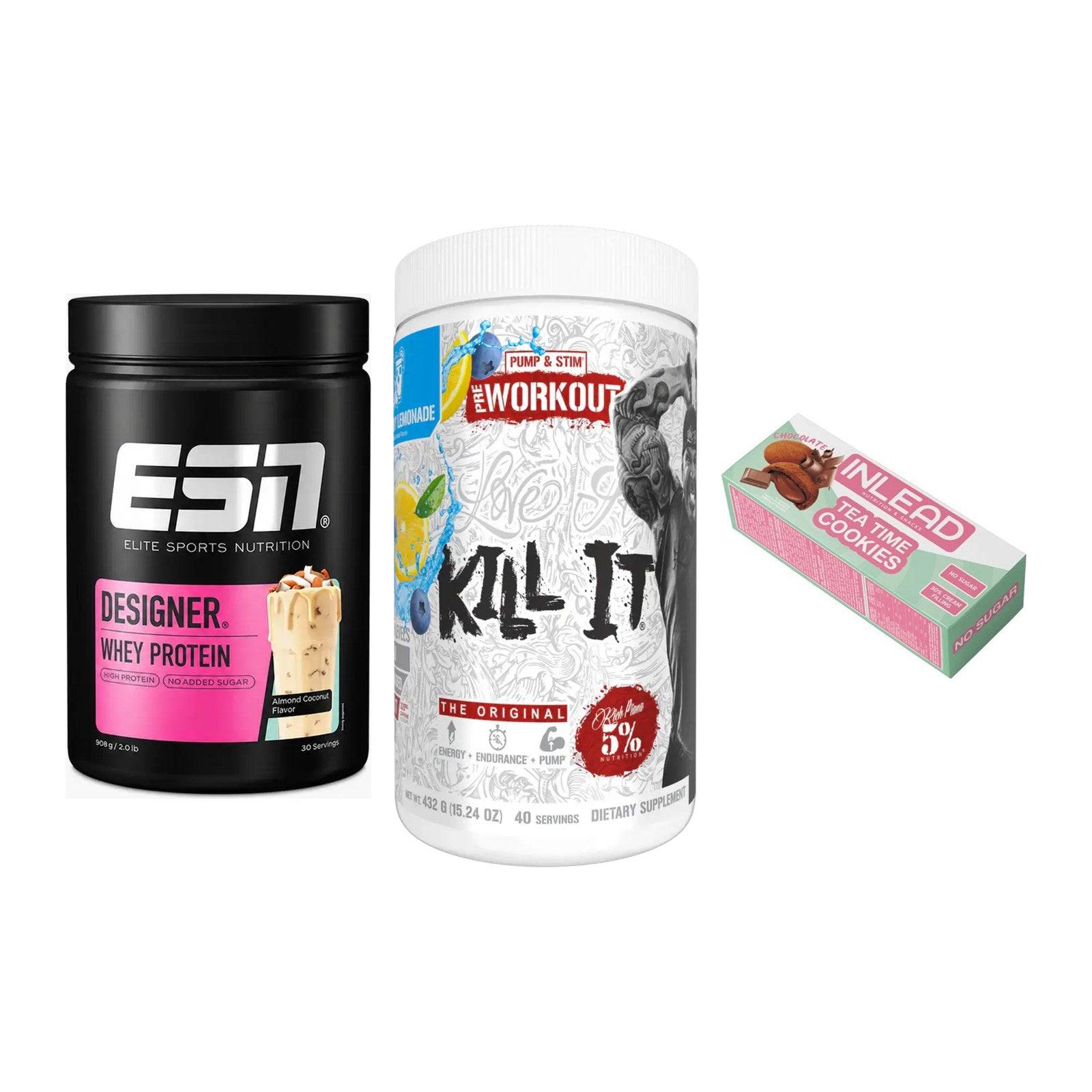 Home-Gym-Starter: ESN Designer + Rich Piana 5% + 5× INLEAD Tea Time – alle enthaltenen Artikel