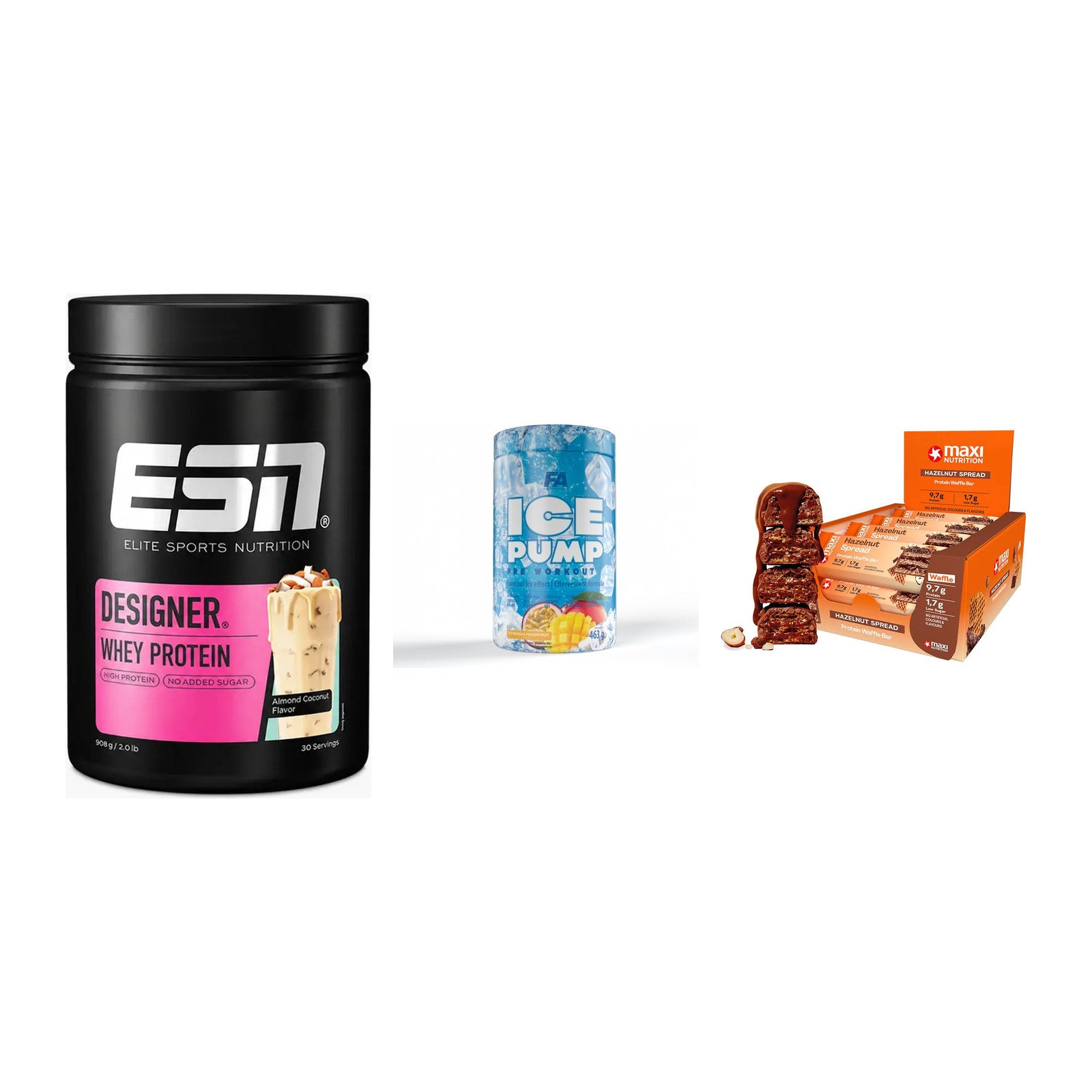 Home-Gym-Starter: ESN Designer + FA Nutrition + 5× MaxiNutrition – alle enthaltenen Artikel