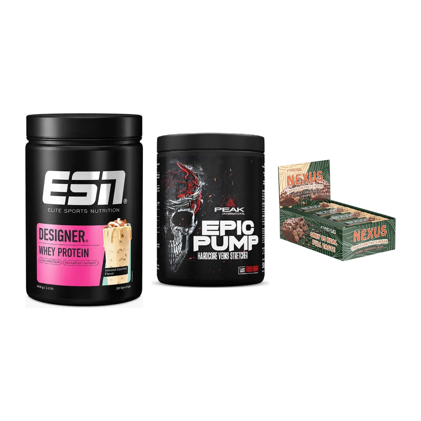Home-Gym-Starter: ESN Designer + Peak EPIC Pump + 5× ProFuel Nexus – alle enthaltenen Artikel