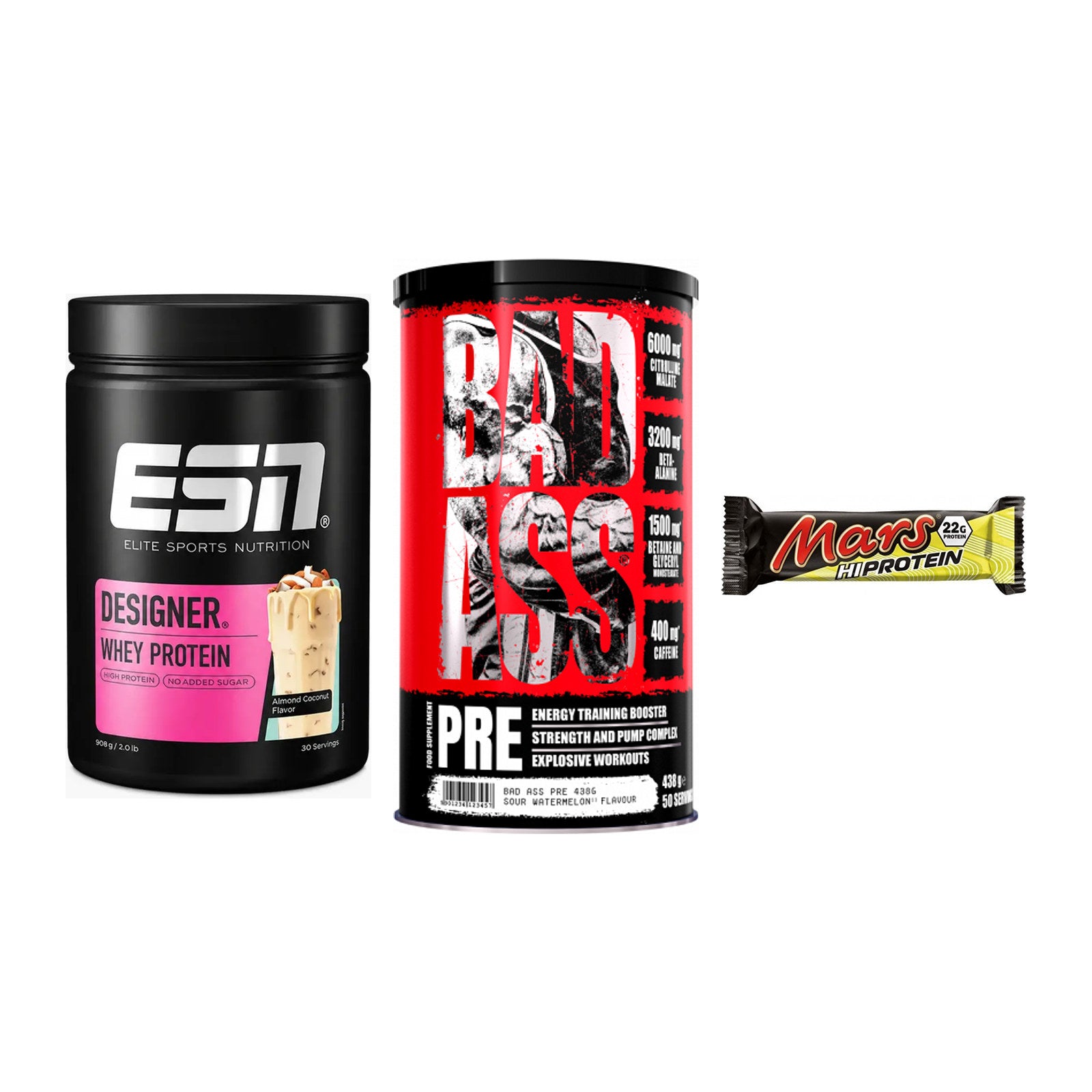 Home-Gym-Starter: ESN Designer + BAD ASS Pre + 5× Mars High – alle enthaltenen Artikel
