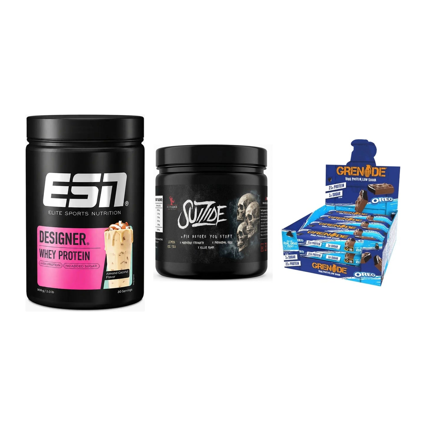 Home-Gym-Starter: ESN Designer + #GYMJUICE + 5× Grenade Protein – alle enthaltenen Artikel