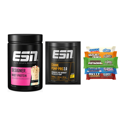 Home-Gym-Starter: ESN Designer + ESN Crank Pump + 5× Wispy Protein – alle enthaltenen Artikel