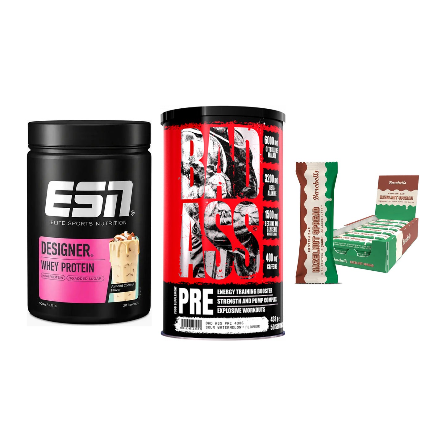 Home-Gym-Starter: ESN Designer + BAD ASS Pre + 5× Barebells – alle enthaltenen Artikel