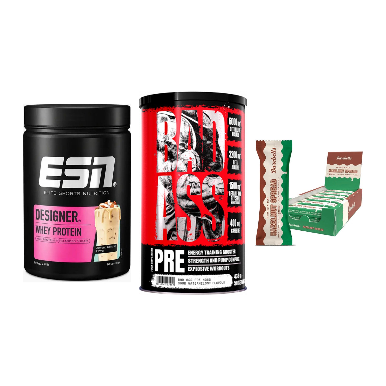 Home-Gym-Starter: ESN Designer + BAD ASS Pre + 5× Barebells – alle enthaltenen Artikel