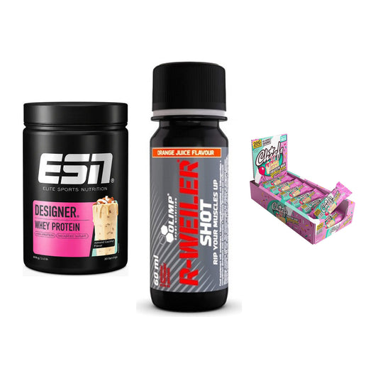 Home-Gym-Starter: ESN Designer + Olimp R-Weiler + 5× Chiefs Protein – alle enthaltenen Artikel