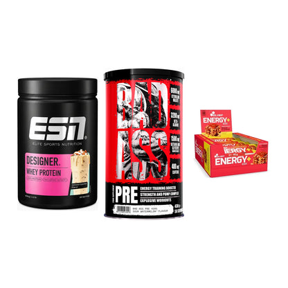 Home-Gym-Starter: ESN Designer + BAD ASS Pre + 5× Olimp Energy – alle enthaltenen Artikel