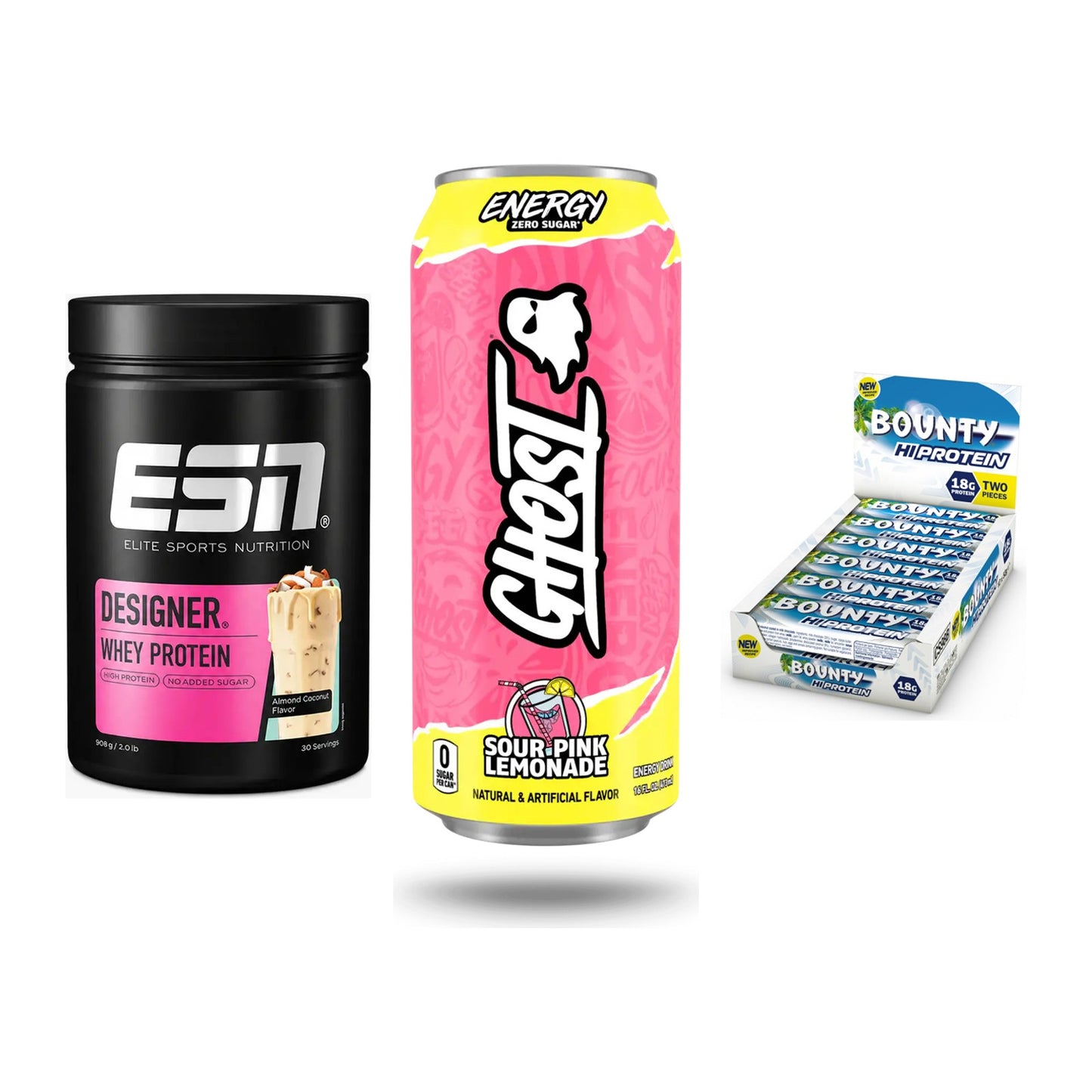 Home-Gym-Starter: ESN Designer + Ghost Energy + 5× Bounty High – alle enthaltenen Artikel