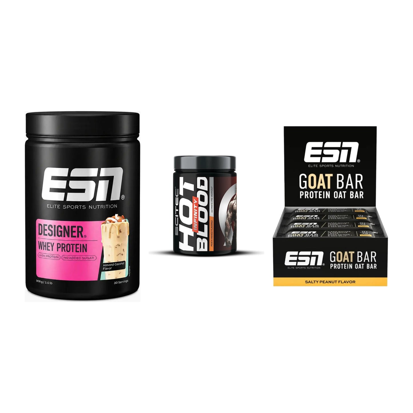 Home-Gym-Starter: ESN Designer + Scitec Hot + 5× ESN Goat Bar – alle enthaltenen Artikel