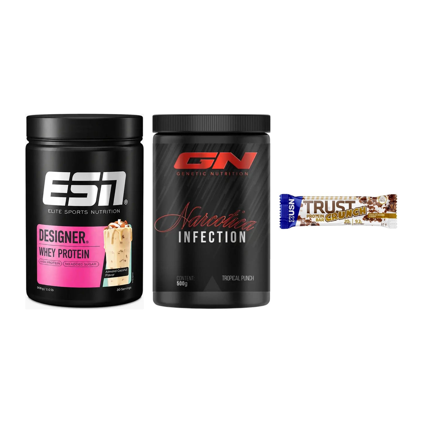Home-Gym-Starter: ESN Designer + GN Narcotica + 5× USN TRUST – alle enthaltenen Artikel