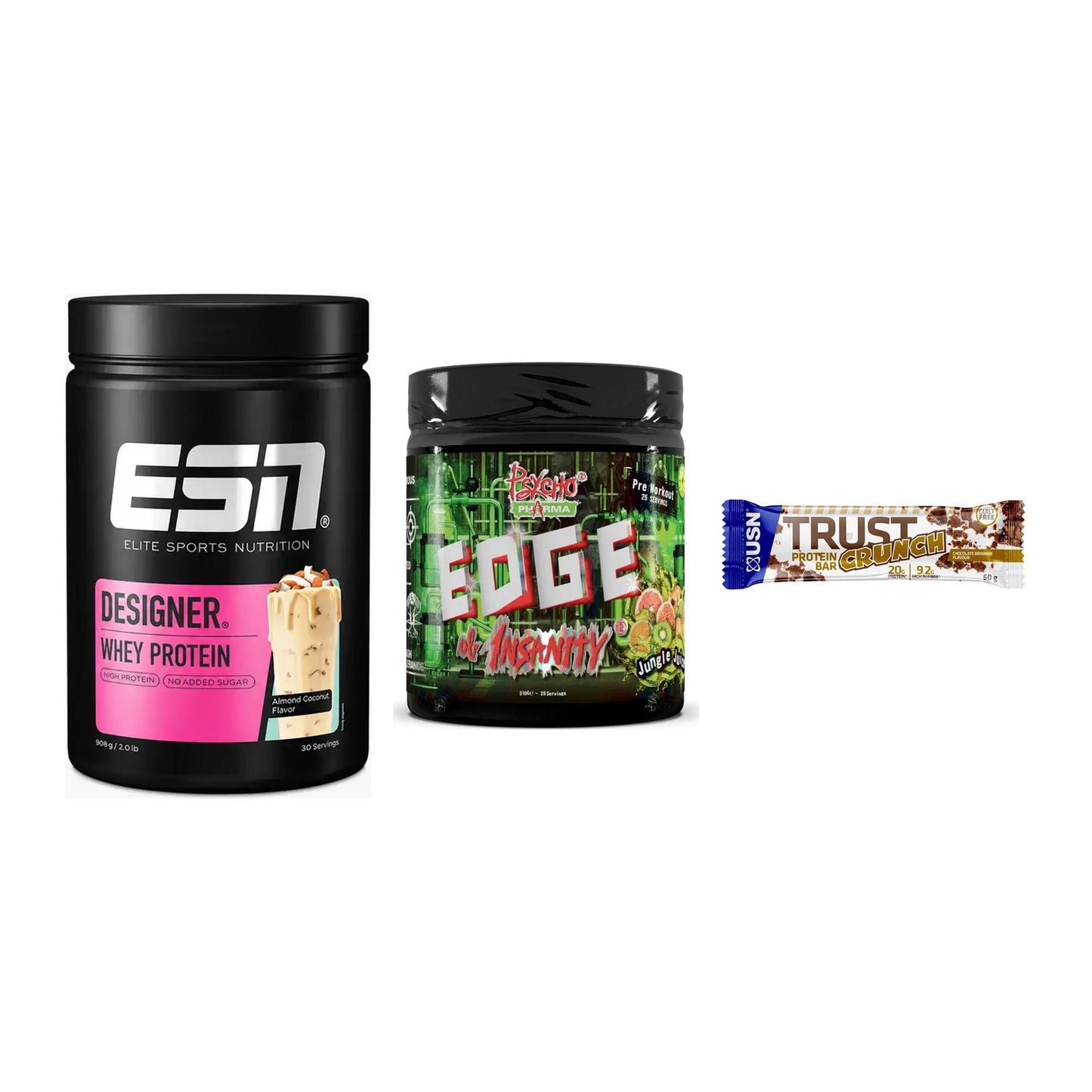 Home-Gym-Starter: ESN Designer + Psycho Pharma + 5× USN TRUST – alle enthaltenen Artikel