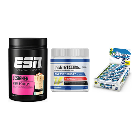 Home-Gym-Starter: ESN Designer + USP Labs Jack3d + 5× Bounty High – alle enthaltenen Artikel