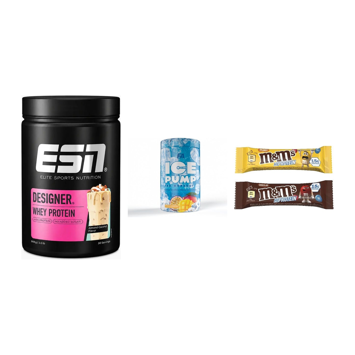 Home-Gym-Starter: ESN Designer + FA Nutrition + 5× M&M Protein Bar – alle enthaltenen Artikel