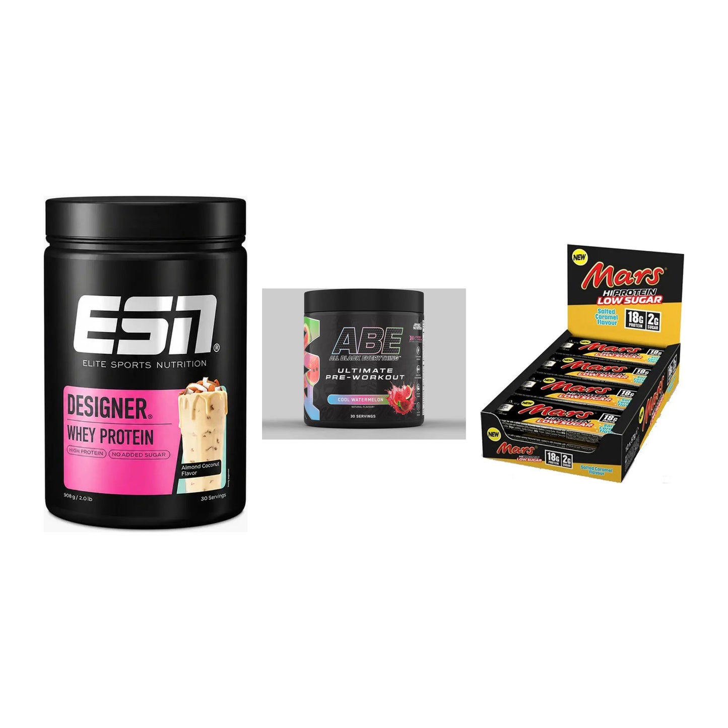 Home-Gym-Starter: ESN Designer + Applied Nutriti + 5× Mars Low Sugar – alle enthaltenen Artikel